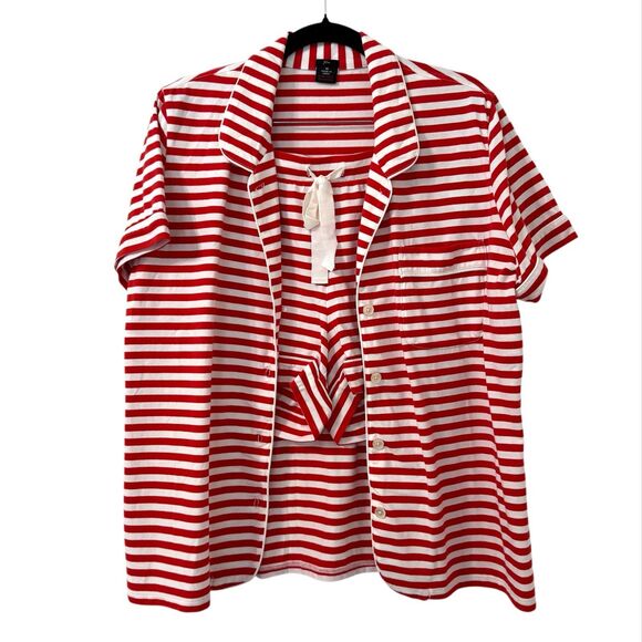 J.CREW Other - Jcrew Womens Pajama Set Medium Dreamy Short Sleeve Cotton Stripe Red White‎